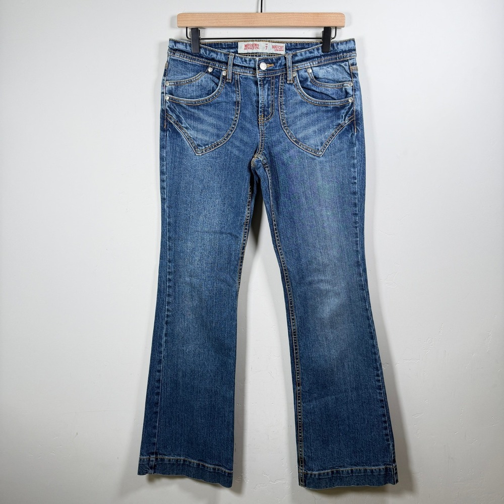 Mossimo Womens Low Rise Bootcut Jeans 7 Y2K Flap Pocket 2000s Western Rodeo
